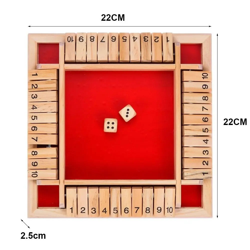 Shut the Box Dice Game – Wooden Party Classic for 4 Players, Perfect for Family Fun, Pub Nights, & Endless Laughter!