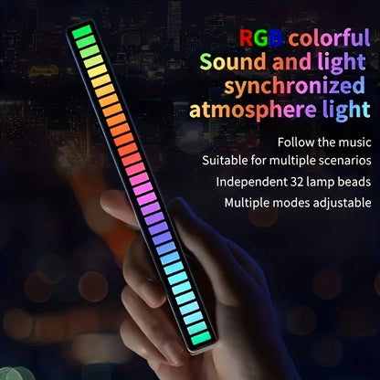 RGB Music Rhythm Light Bar: USB Rechargeable Sound-Activated Desk & Christmas Decor