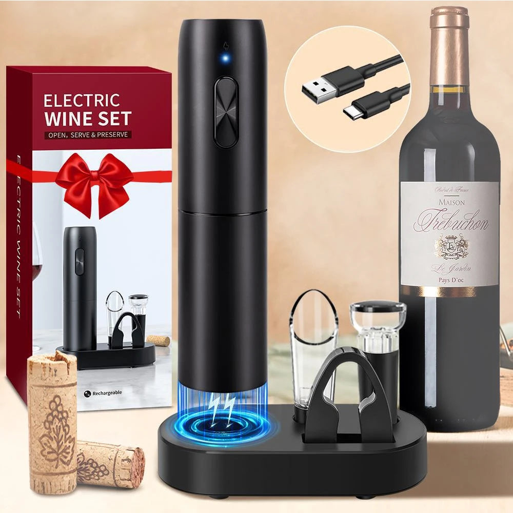 Effortless Electric Wine Opener: Automatic Corkscrew with Charging Base for Red & White Wines