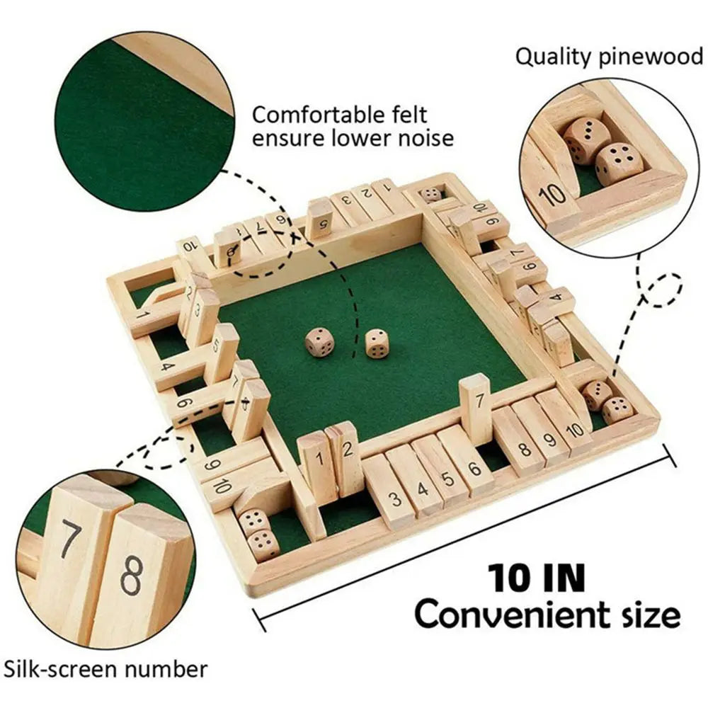 Shut the Box Dice Game – Wooden Party Classic for 4 Players, Perfect for Family Fun, Pub Nights, & Endless Laughter!