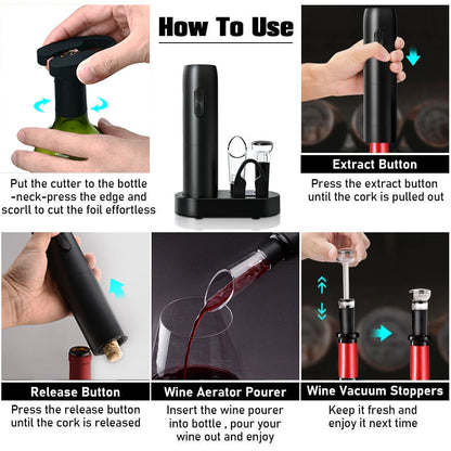 Effortless Electric Wine Opener: Automatic Corkscrew with Charging Base for Red & White Wines