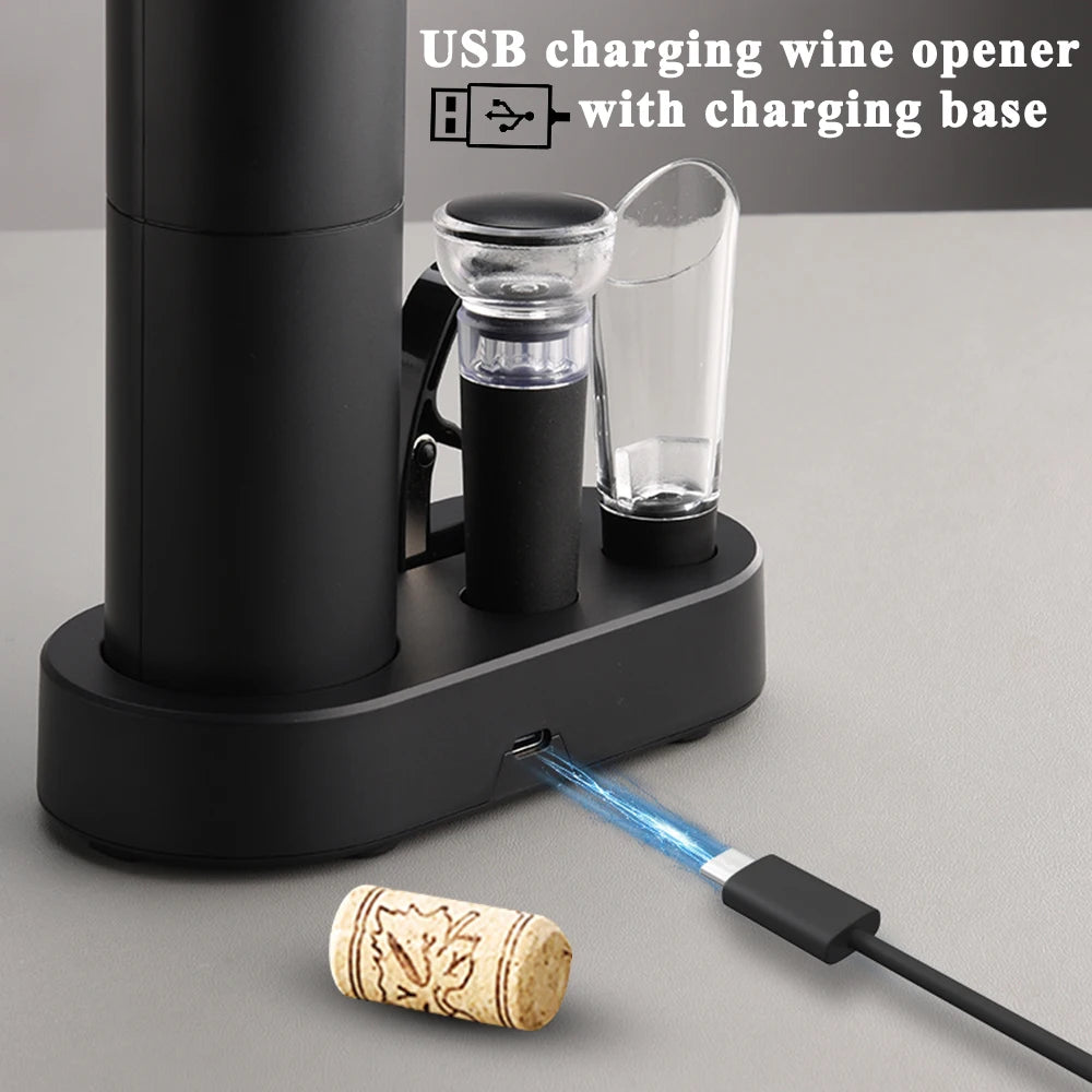 Effortless Electric Wine Opener: Automatic Corkscrew with Charging Base for Red & White Wines