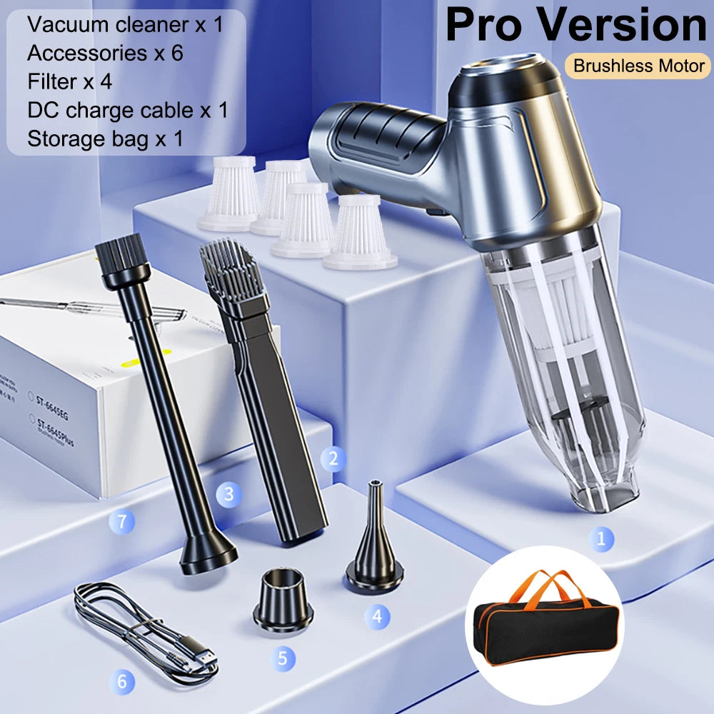 Portable Wireless Car Vacuum Cleaner: 2-in-1 Vacuum & Blower with Pro & Basic Versions